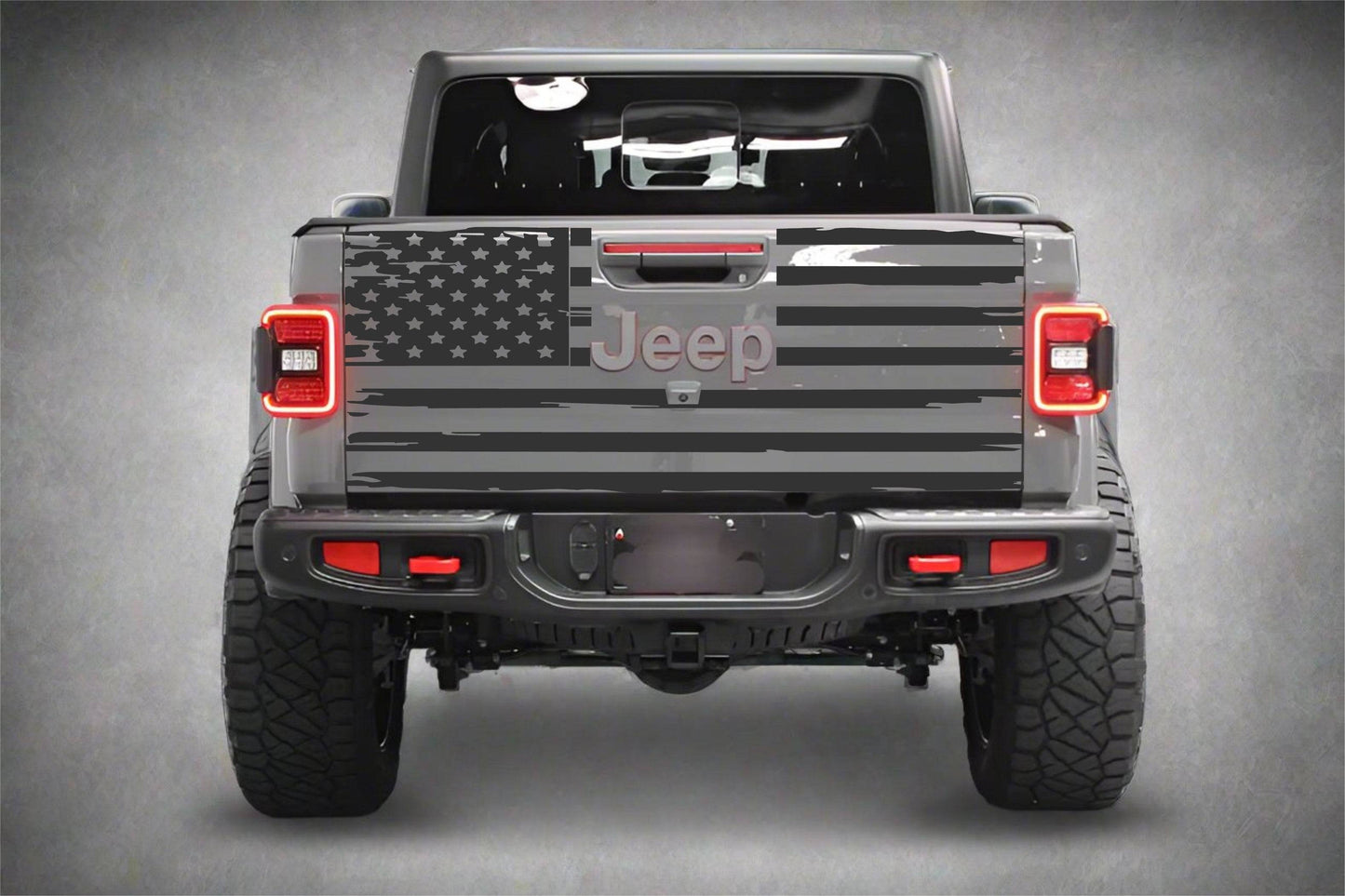 Distressed American flag Jeep Gladiator decal: Custom-fit distressed American flag decal for Jeep Gladiator