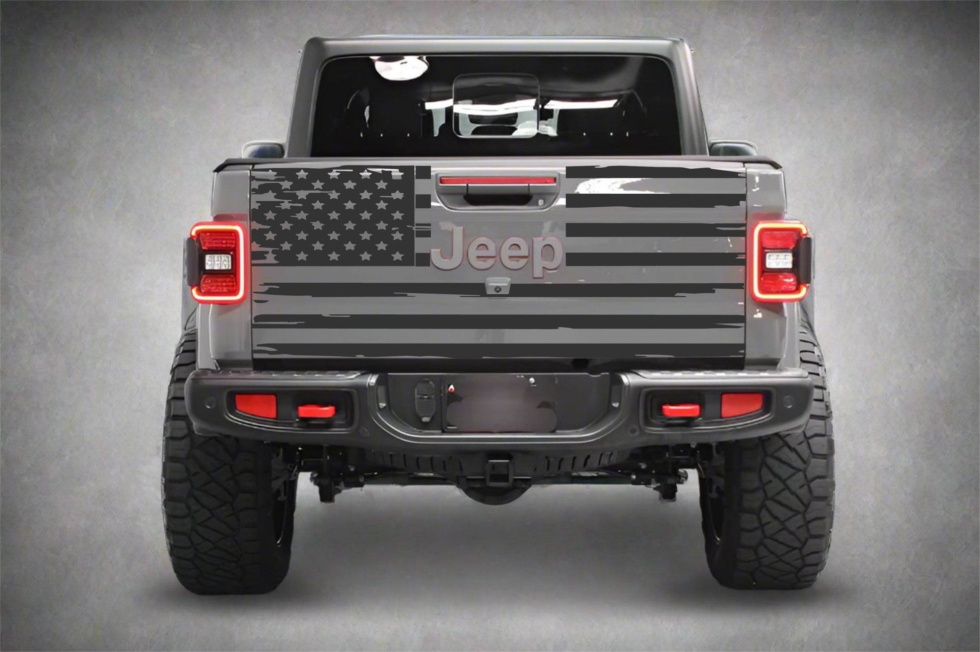 Distressed American flag Jeep Gladiator decal: Custom-fit distressed American flag decal for Jeep Gladiator