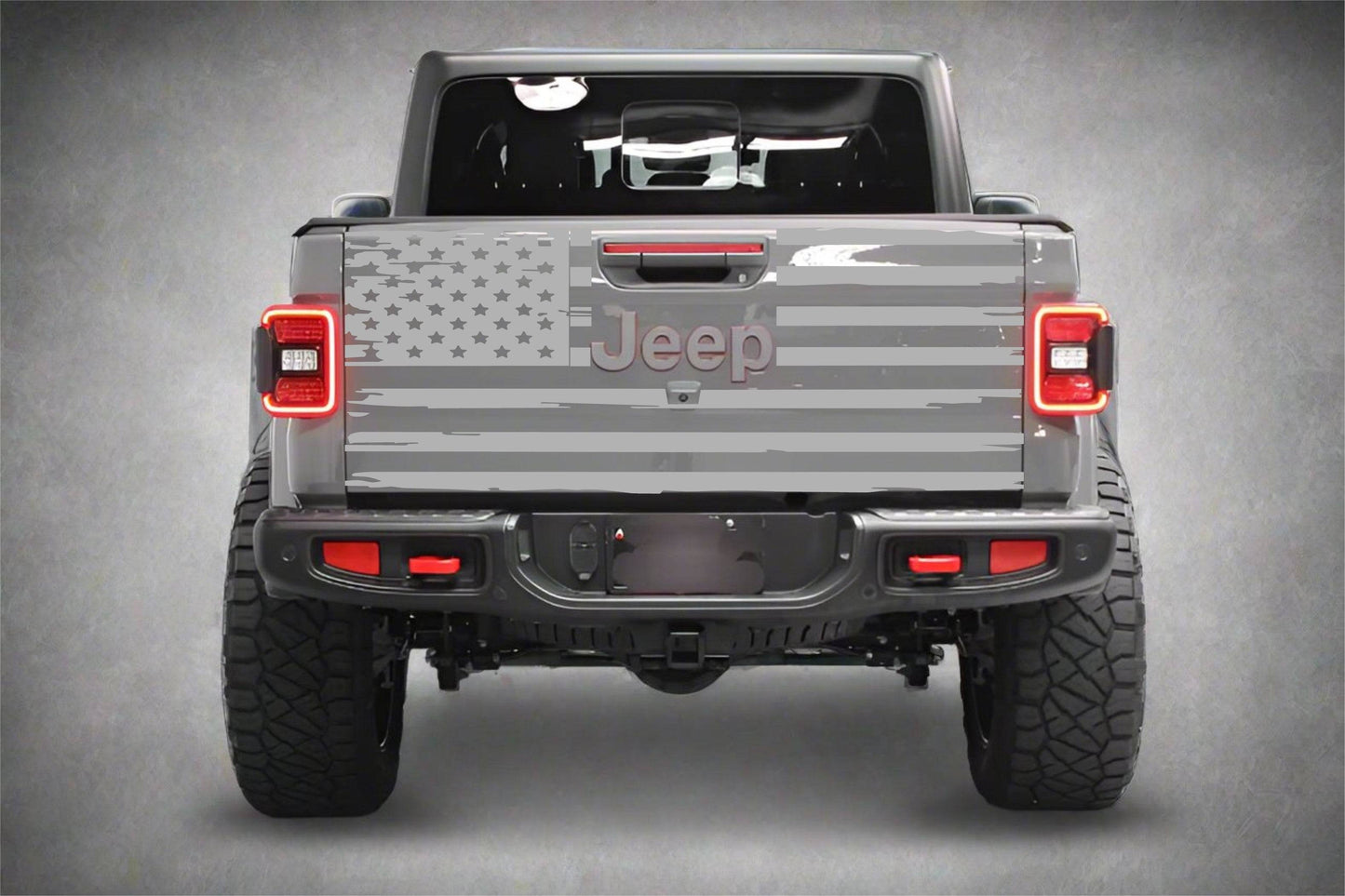 Distressed American flag Jeep Gladiator decal: Custom-fit distressed American flag decal for Jeep Gladiator