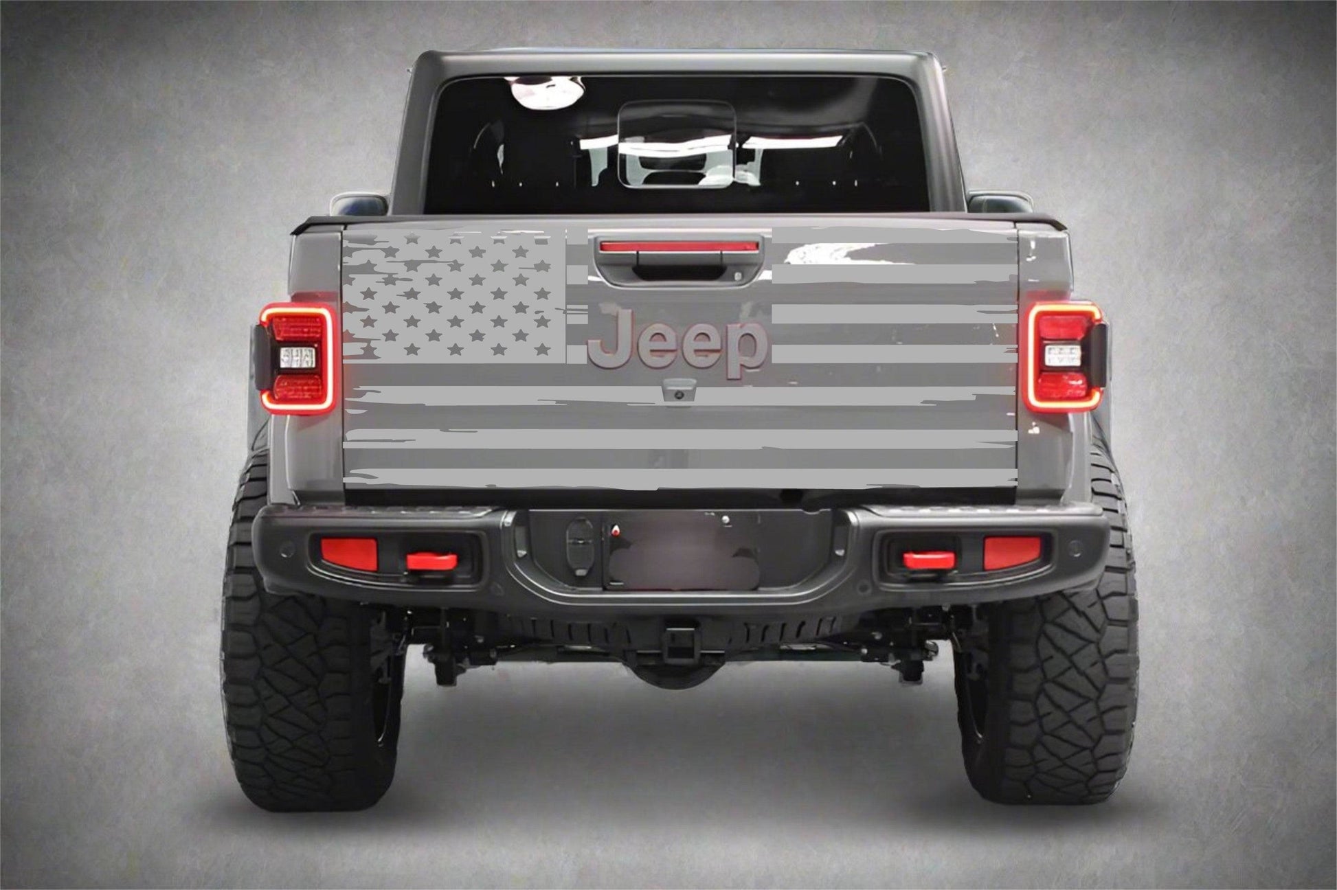 Distressed American flag Jeep Gladiator decal: Custom-fit distressed American flag decal for Jeep Gladiator