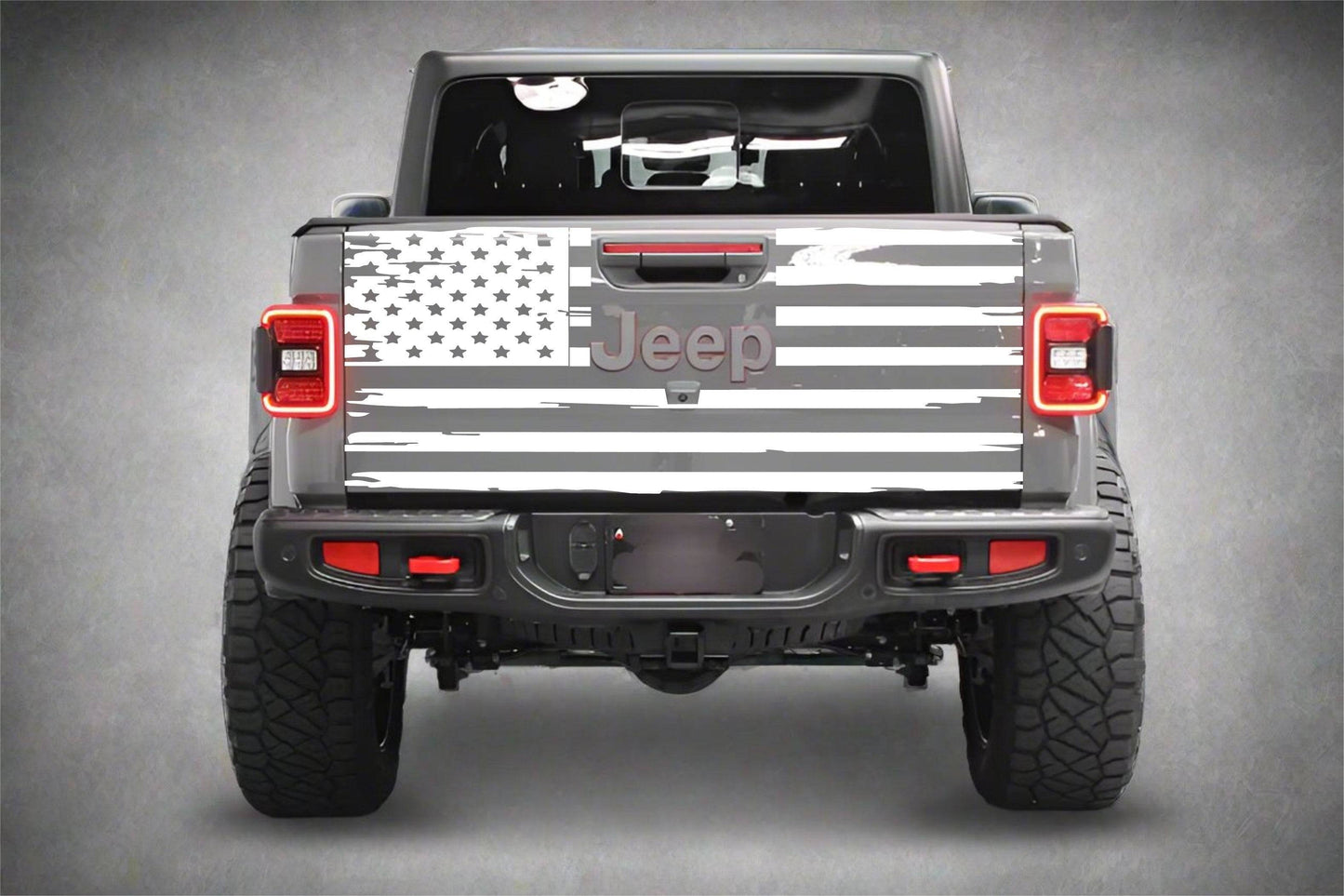 Distressed American flag Jeep Gladiator decal: Custom-fit distressed American flag decal for Jeep Gladiator
