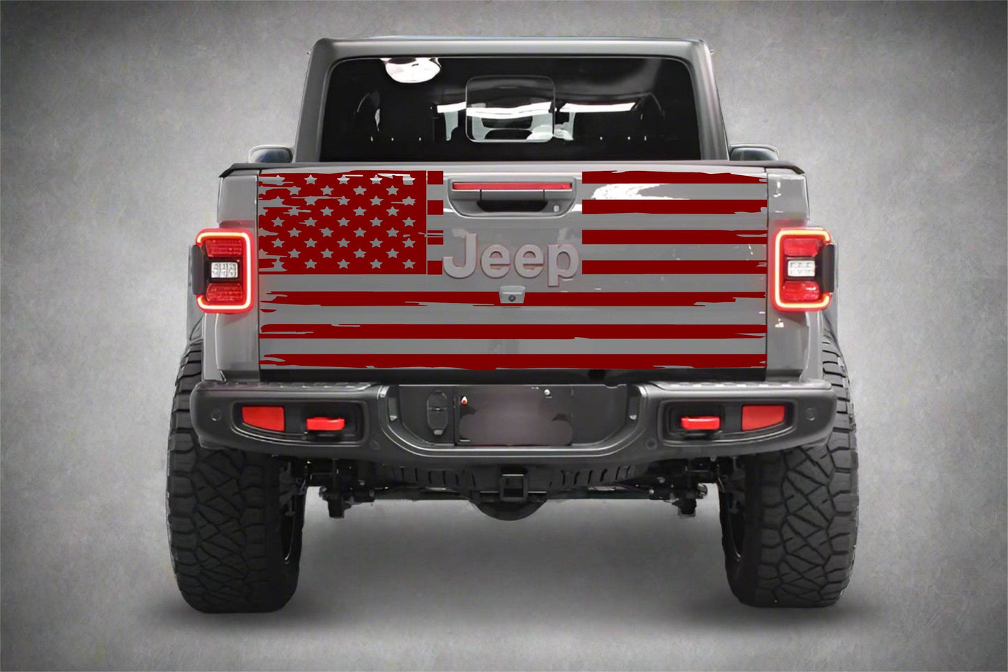 Distressed American flag Jeep Gladiator decal: Custom-fit distressed American flag decal for Jeep Gladiator
