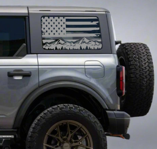 Mountain Silhouette American Flag Decal for Ford Bronco 4-Door