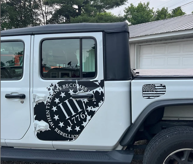 When Tyranny Becomes Law Rebellion Becomes Duty Decals for Jeep Wrangler JL, JK (4-Door) Doors