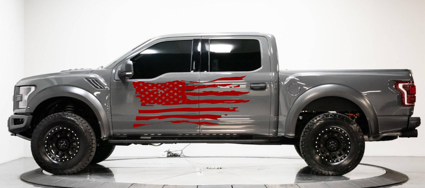 Distressed American Flag Decal Fits Jeeps, Trucks, SUVs, Cars. Sizes Available.
