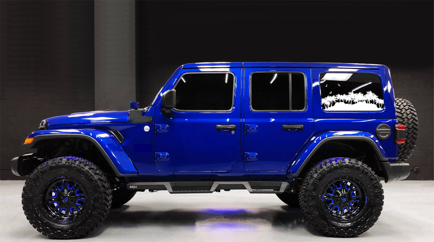 Mountain Palm Trees Decals for Jeep Wrangler JL, JK (4-Door/2-Door) Rear Side Windows