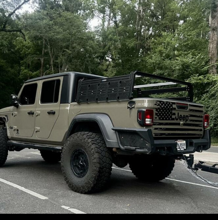 Distressed American flag Jeep Gladiator decal: Custom-fit distressed American flag decal for Jeep Gladiator