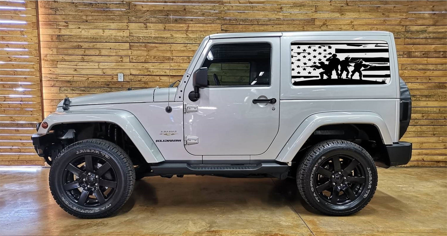 AMERICAN FLAG INSPIRED VINYL DECAL for JEEP WRANGLER 2-DOOR JK 2007-2017