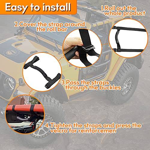 4 x Roll Bar Grab Handles Grip Handle Red Holder Compatible with Jeep Wrangler Accessory 1987-2021 YJ TJ LJ JK JL Sports Sahara Freedom Rubicon X & Unlimited