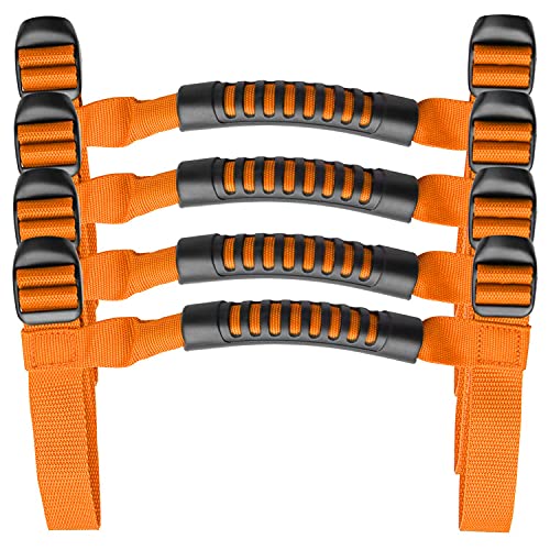 4 x Roll Bar Grab Handles Grip Handle Red Holder Compatible with Jeep Wrangler Accessory 1987-2021 YJ TJ LJ JK JL Sports Sahara Freedom Rubicon X & Unlimited