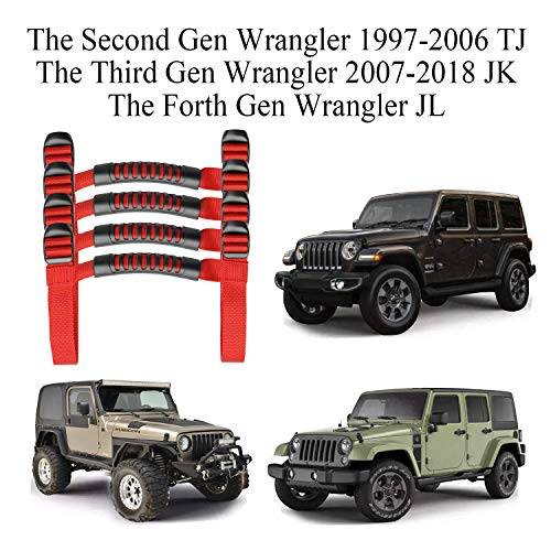 4 x Roll Bar Grab Handles Grip Handle Red Holder Compatible with Jeep Wrangler Accessory 1987-2021 YJ TJ LJ JK JL Sports Sahara Freedom Rubicon X & Unlimited