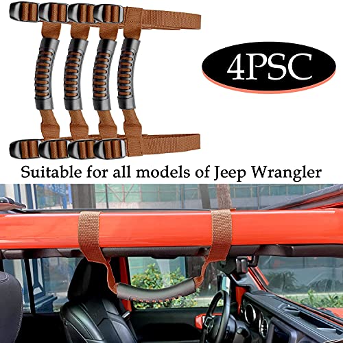 4 x Roll Bar Grab Handles Grip Handle Red Holder Compatible with Jeep Wrangler Accessory 1987-2021 YJ TJ LJ JK JL Sports Sahara Freedom Rubicon X & Unlimited