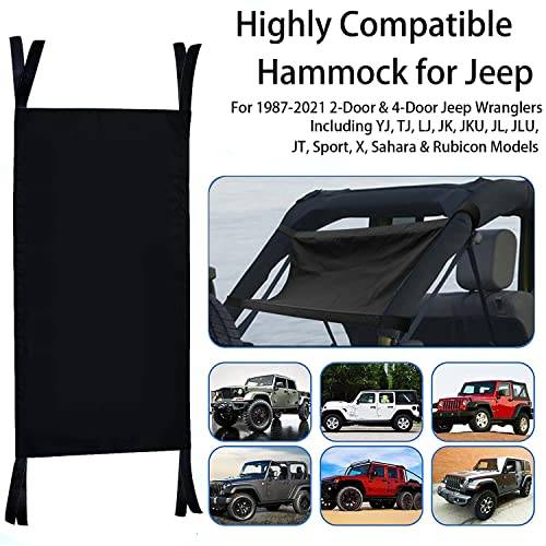 Roof Hammock for Jeep, Sunshade Mesh Cargo Net for Jeep Wrangler TJ YJ JK JKU JL JLU JT 1987-2022
