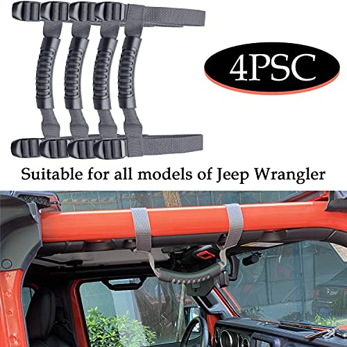 4 x Roll Bar Grab Handles Grip Handle Red Holder Compatible with Jeep Wrangler Accessory 1987-2021 YJ TJ LJ JK JL Sports Sahara Freedom Rubicon X & Unlimited