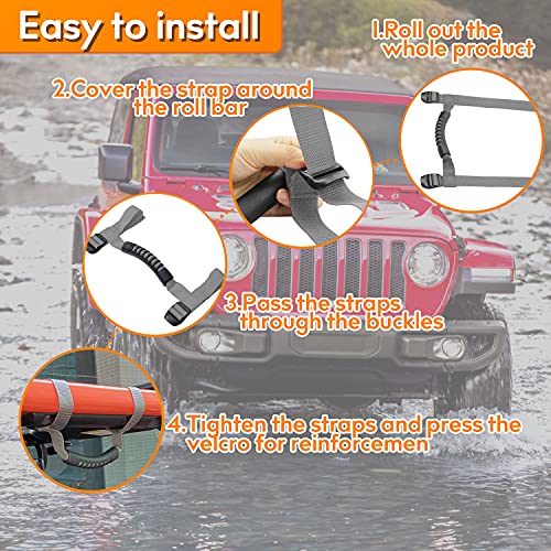 4 x Roll Bar Grab Handles Grip Handle Red Holder Compatible with Jeep Wrangler Accessory 1987-2021 YJ TJ LJ JK JL Sports Sahara Freedom Rubicon X & Unlimited
