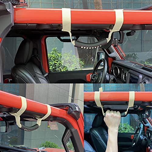 4 x Roll Bar Grab Handles Grip Handle Red Holder Compatible with Jeep Wrangler Accessory 1987-2021 YJ TJ LJ JK JL Sports Sahara Freedom Rubicon X & Unlimited