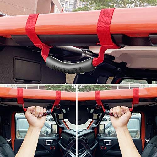 4 x Roll Bar Grab Handles Grip Handle Red Holder Compatible with Jeep Wrangler Accessory 1987-2021 YJ TJ LJ JK JL Sports Sahara Freedom Rubicon X & Unlimited
