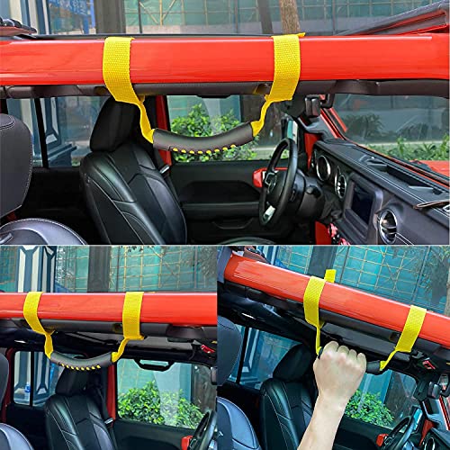 4 x Roll Bar Grab Handles Grip Handle Red Holder Compatible with Jeep Wrangler Accessory 1987-2021 YJ TJ LJ JK JL Sports Sahara Freedom Rubicon X & Unlimited