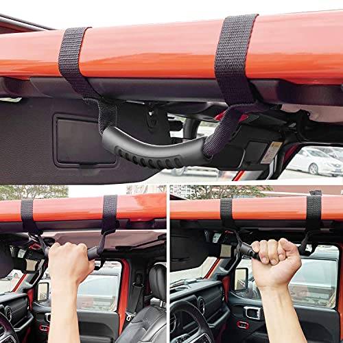 4 x Roll Bar Grab Handles Grip Handle Red Holder Compatible with Jeep Wrangler Accessory 1987-2021 YJ TJ LJ JK JL Sports Sahara Freedom Rubicon X & Unlimited