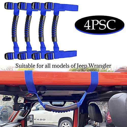 4 x Roll Bar Grab Handles Grip Handle Red Holder Compatible with Jeep Wrangler Accessory 1987-2021 YJ TJ LJ JK JL Sports Sahara Freedom Rubicon X & Unlimited