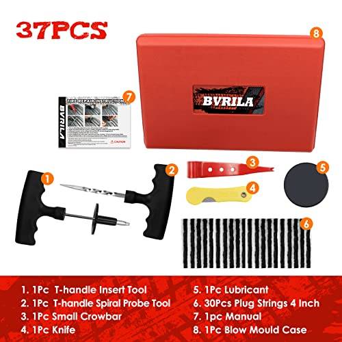 Tire Repair Kit, 37 Pcs Heavy Duty Tire Plug Kit, Universal Tire Repair Tools with Plugs to Fix Punctures and Plug Flats for Cars, Trucks, RV, SUV, ATV