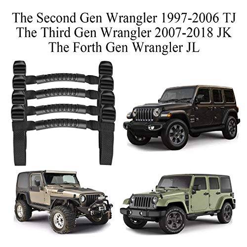 4 x Roll Bar Grab Handles Grip Handle Red Holder Compatible with Jeep Wrangler Accessory 1987-2021 YJ TJ LJ JK JL Sports Sahara Freedom Rubicon X & Unlimited