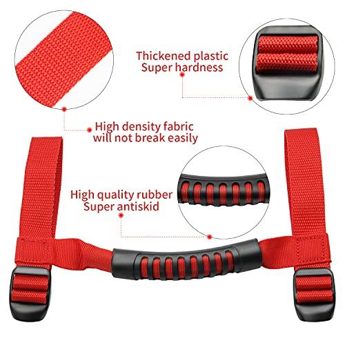 4 x Roll Bar Grab Handles Grip Handle Red Holder Compatible with Jeep Wrangler Accessory 1987-2021 YJ TJ LJ JK JL Sports Sahara Freedom Rubicon X & Unlimited
