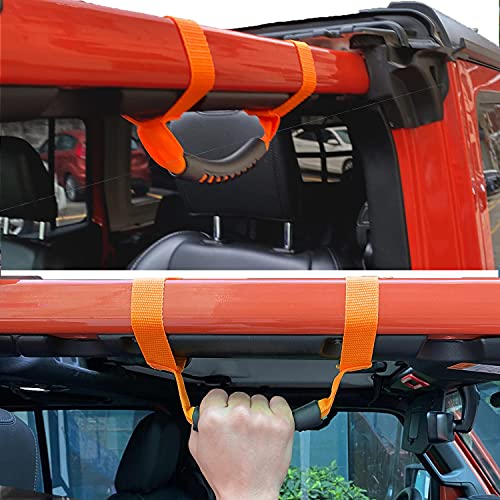 4 x Roll Bar Grab Handles Grip Handle Red Holder Compatible with Jeep Wrangler Accessory 1987-2021 YJ TJ LJ JK JL Sports Sahara Freedom Rubicon X & Unlimited