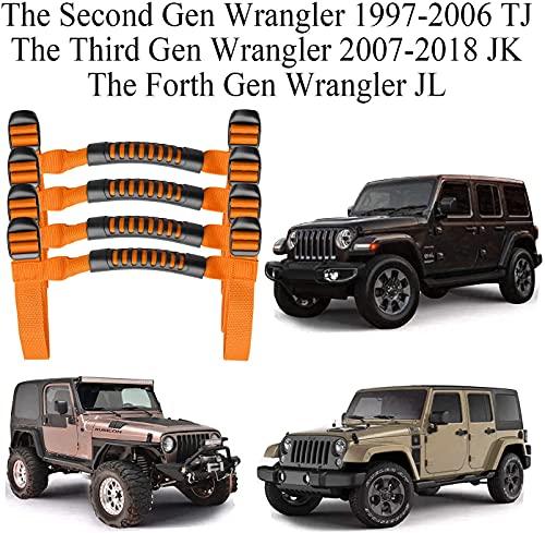 4 x Roll Bar Grab Handles Grip Handle Red Holder Compatible with Jeep Wrangler Accessory 1987-2021 YJ TJ LJ JK JL Sports Sahara Freedom Rubicon X & Unlimited