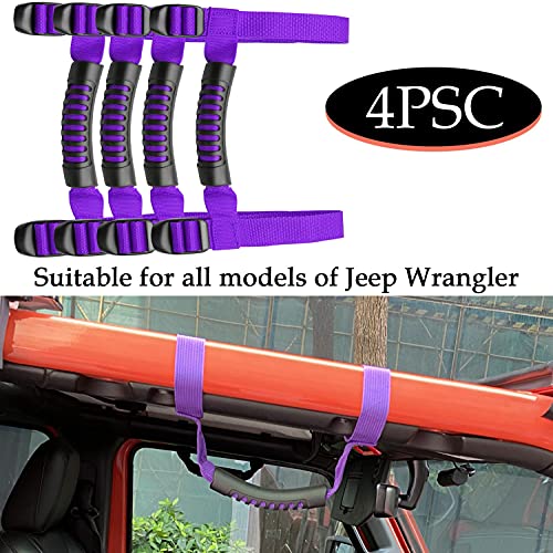4 x Roll Bar Grab Handles Grip Handle Red Holder Compatible with Jeep Wrangler Accessory 1987-2021 YJ TJ LJ JK JL Sports Sahara Freedom Rubicon X & Unlimited