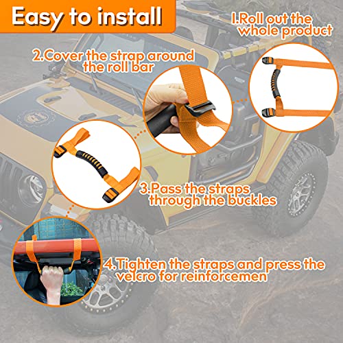 4 x Roll Bar Grab Handles Grip Handle Red Holder Compatible with Jeep Wrangler Accessory 1987-2021 YJ TJ LJ JK JL Sports Sahara Freedom Rubicon X & Unlimited