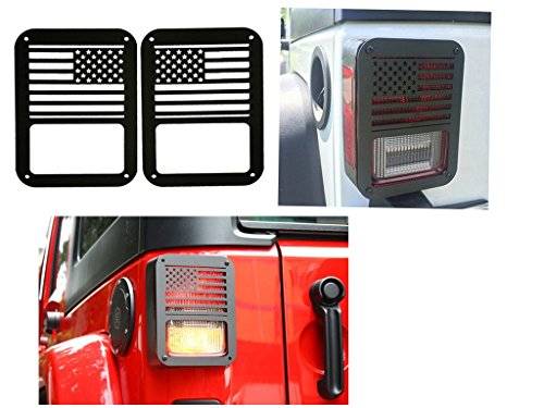 American Flag Tail Light Cover Trim Guards Protector Black Stainless Steel Guard Kit for Jeep Wrangler JK JKU Sports Sahara Freedom Rubicon X, Unlimited 2007-2017