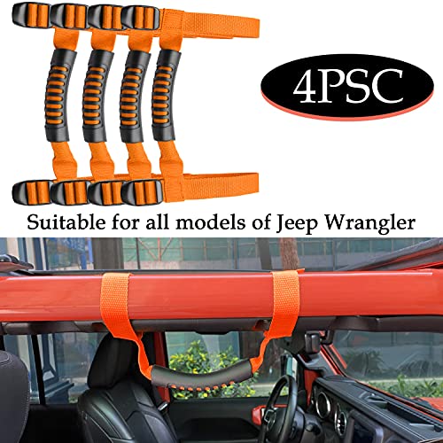 4 x Roll Bar Grab Handles Grip Handle Red Holder Compatible with Jeep Wrangler Accessory 1987-2021 YJ TJ LJ JK JL Sports Sahara Freedom Rubicon X & Unlimited