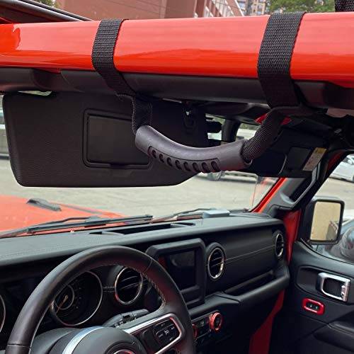 4 x Roll Bar Grab Handles Grip Handle Red Holder Compatible with Jeep Wrangler Accessory 1987-2021 YJ TJ LJ JK JL Sports Sahara Freedom Rubicon X & Unlimited