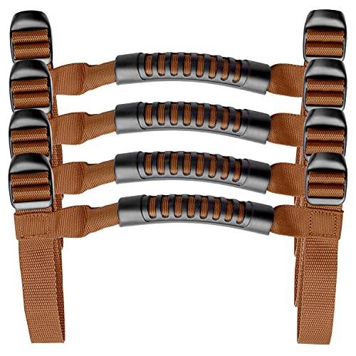 4 x Roll Bar Grab Handles Grip Handle Red Holder Compatible with Jeep Wrangler Accessory 1987-2021 YJ TJ LJ JK JL Sports Sahara Freedom Rubicon X & Unlimited