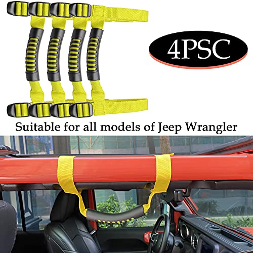 4 x Roll Bar Grab Handles Grip Handle Red Holder Compatible with Jeep Wrangler Accessory 1987-2021 YJ TJ LJ JK JL Sports Sahara Freedom Rubicon X & Unlimited