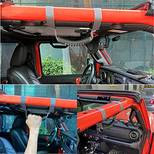 4 x Roll Bar Grab Handles Grip Handle Red Holder Compatible with Jeep Wrangler Accessory 1987-2021 YJ TJ LJ JK JL Sports Sahara Freedom Rubicon X & Unlimited