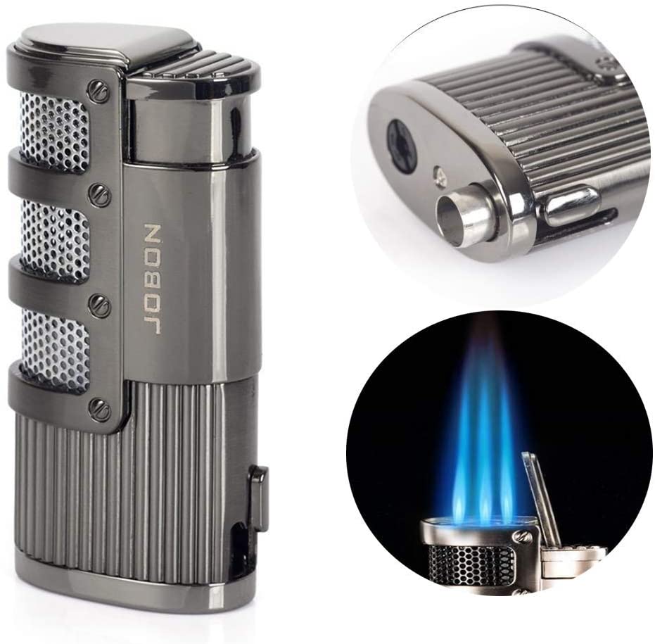 Cigar Torch Lighter w/ Cigar Punch Triple Firepower Jet Torch Windproof Blue Flame