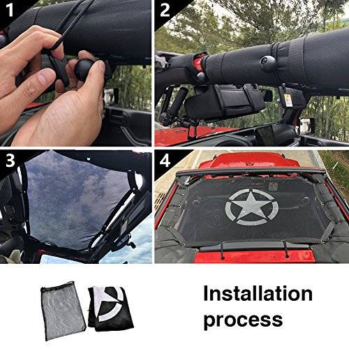 Polyester Mesh Sun Shade Top Cover for Jeep Wrangler JK Sahara Rubicon 2 Doors 2007-2017