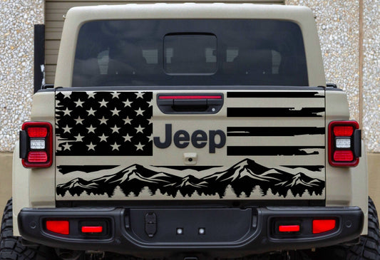Mountain Silhouette American Flag Jeep Gladiator Tailgate Decals Car Stickers