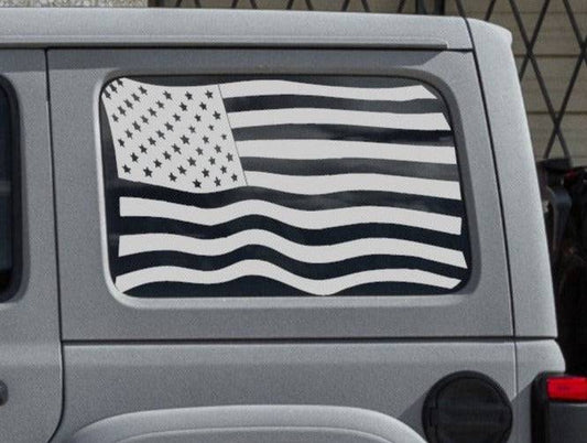 Set of Waving Distressed American Flag Decals for Jeep Wrangler JL JK 4-Door Rear Side Windows