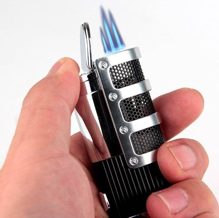 Cigar Torch Lighter w/ Cigar Punch Triple Firepower Jet Torch Windproof Blue Flame