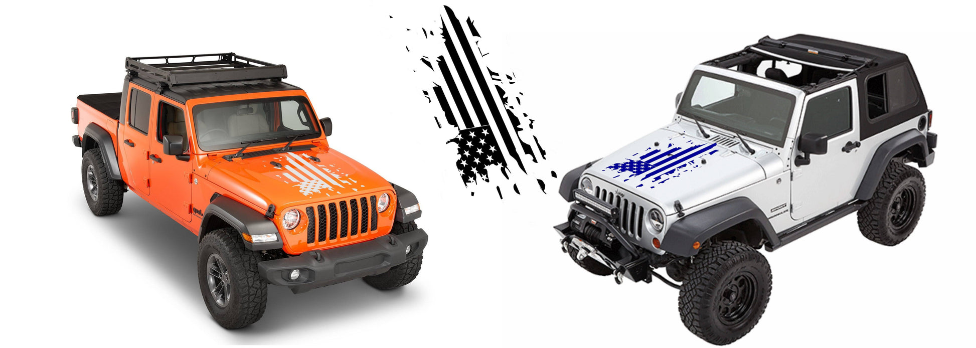 Hood Decal Distressed American Flag Decal Stickers for Trucks, Jeeps, Cars.