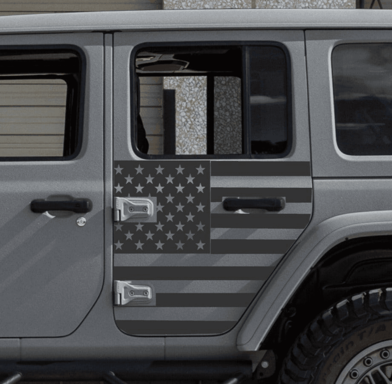 SET OF AMERICAN FLAG VINYL DECAL FOR SIDE DOORS OF JEEP WRANGLER JL 4-DOOR