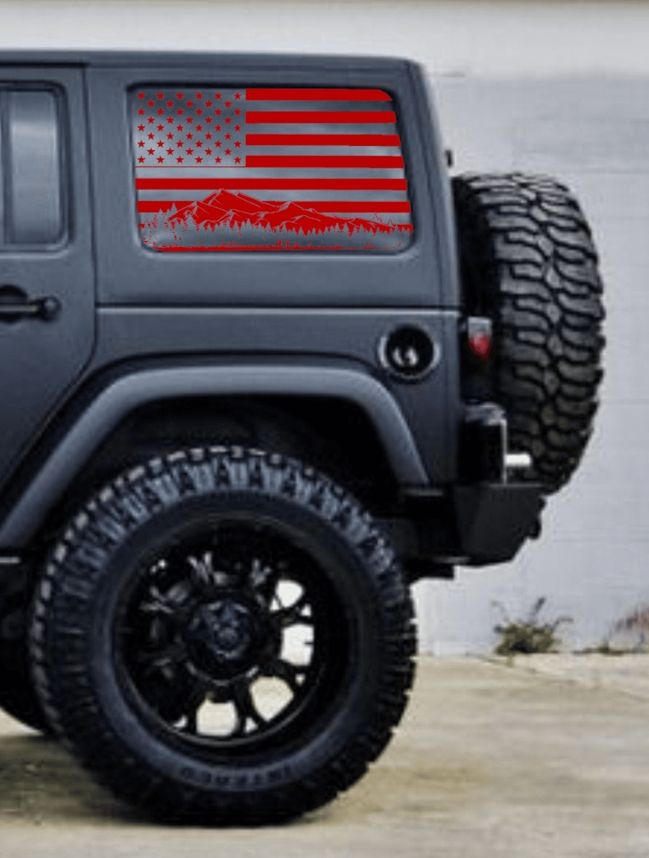 Jeep Wrangler JK Decals Stickers Set of American Flag Mountain Silhouette Vinyl Decal For 4-Door 2006-2017JK Rear Side Windows