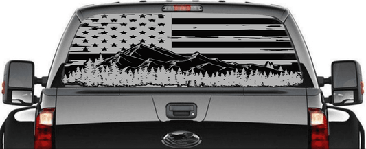 Distressed American Flag Decal Mountain Silhouette Stickers Patriotic Vinyl Decal for Any Trucks, SUV's Rear Window