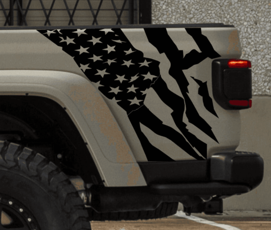 Jeep Gladiator Decal | Truck Bed Sides Distressed American Flag Stickers