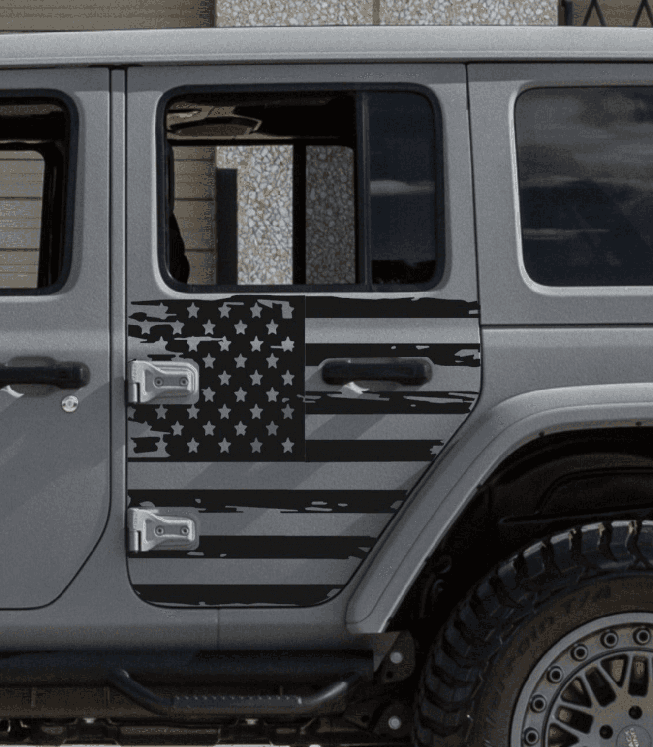 SET OF AMERICAN FLAG VINYL DECAL FOR SIDE DOORS OF JEEP WRANGLER JL 4-DOOR