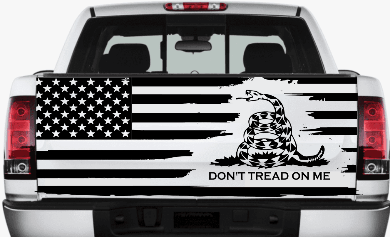 Distressed American Flag Decal Stickers "Don't Tread On Me" Patriotic Vinyl Decal for Any Trucks, SUV's, Vans, Tailgates, Bumpers...