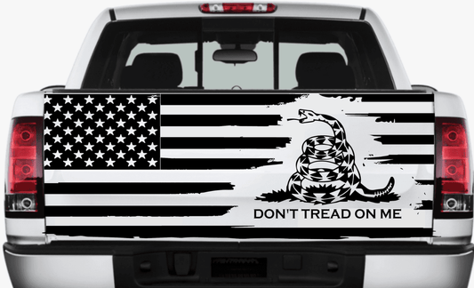Distressed American Flag Decal Stickers "Don't Tread On Me" Patriotic Vinyl Decal for Any Trucks, SUV's, Vans, Tailgates, Bumpers...